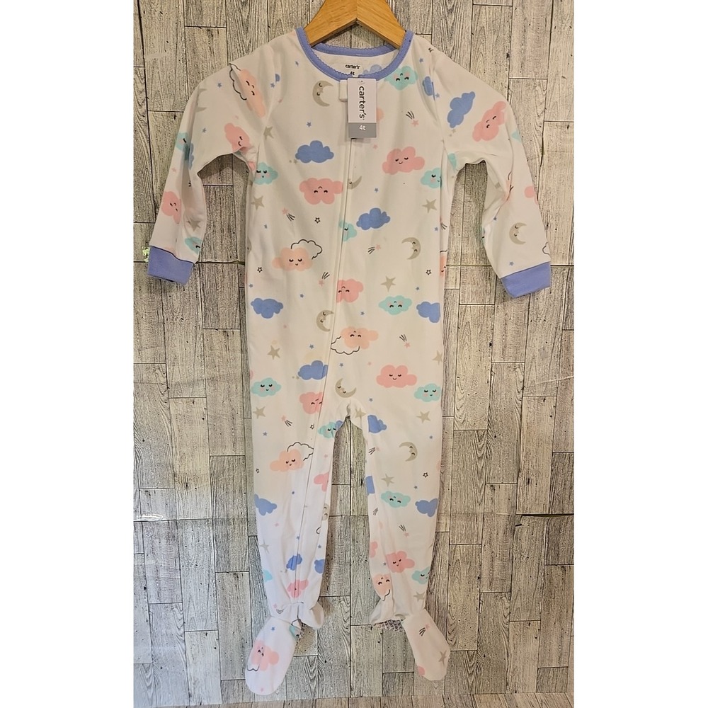 Carter's Footed Sleeper 4T White Non Skid Clouds Lavender Pink Green NEW